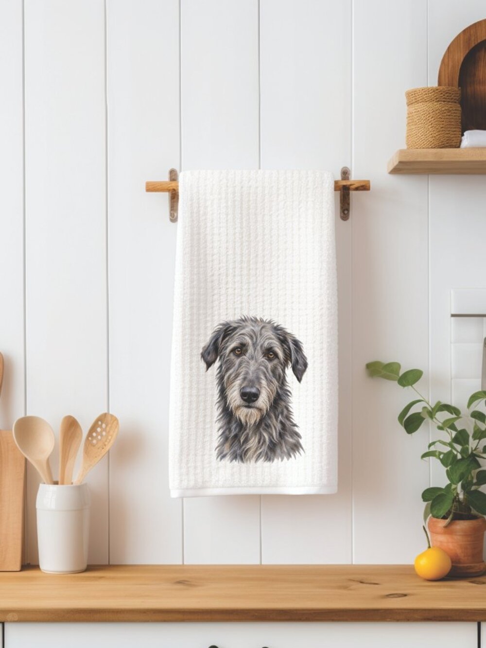 Irish Wolfhound Dog Waffle Weave Decorative Kitchen Tea Towel
